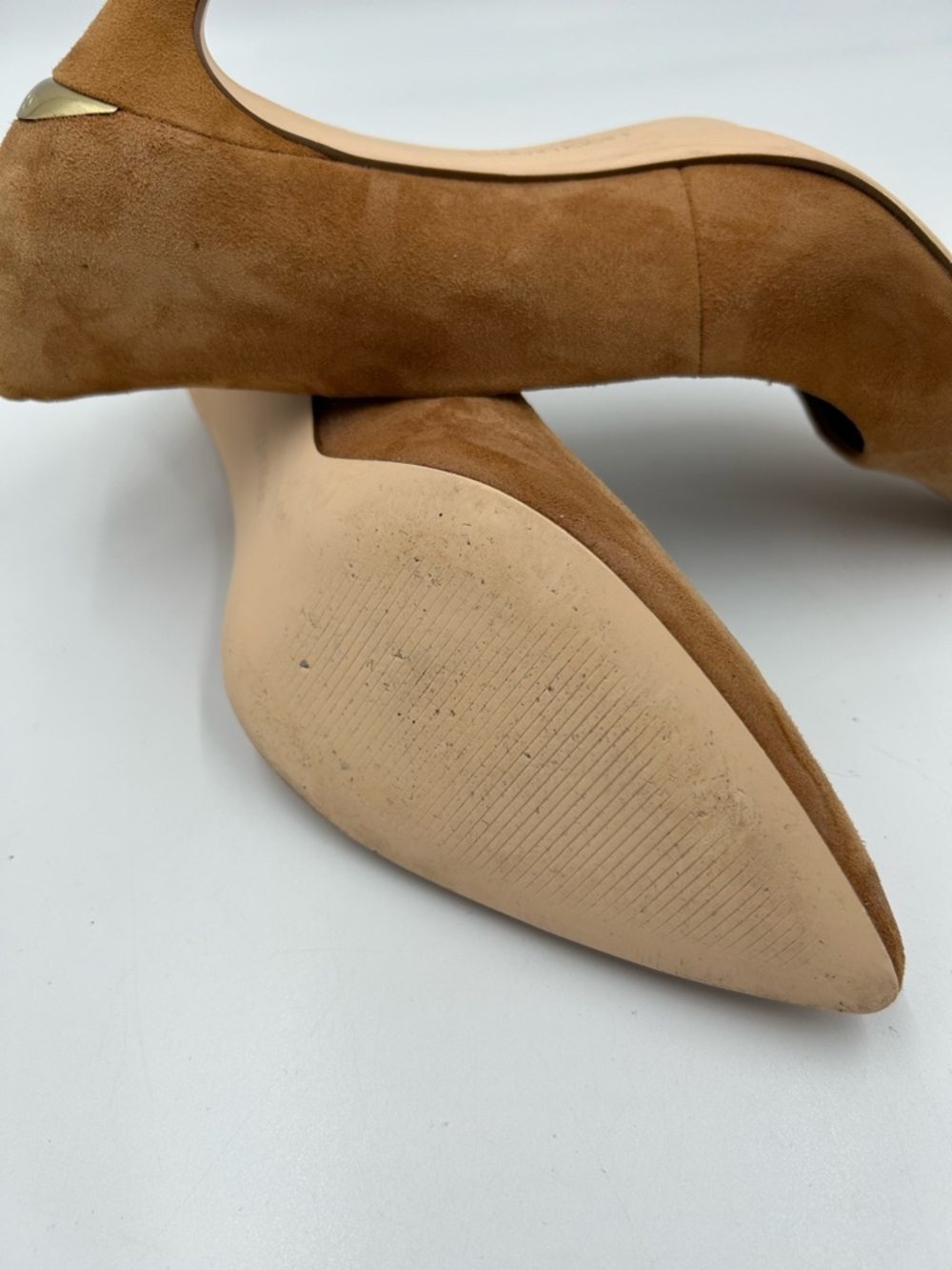 Calvin Klein Cognac Suede Pointed-Toe Pumps - Picture 6 of 9